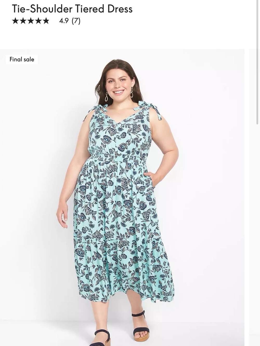 Lane Bryant Aqua Floral Tie-Shoulder Midi Dress